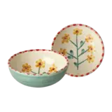 Rice Ceramic Bowl - Yellow Flower - Jade Rice Ceramic Bowl - Yellow Flower - Jade