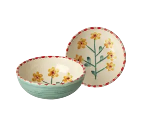 Rice Ceramic Bowl - Yellow  Flower - Jade