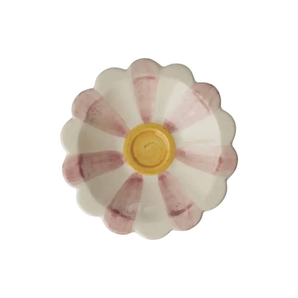 Rice Ceramic Flower Dipping Bowl - Stripes Pink Rice Ceramic Flower Dipping Bowl - Stripes Pink