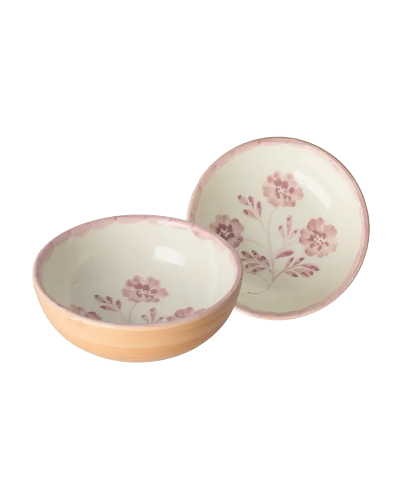 Rice Ceramic Bowl - Pink Flowers - Orange Rice Ceramic Bowl - Pink Flowers - Orange