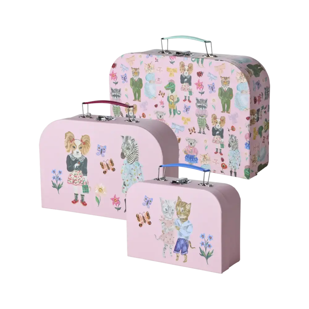 Rice Cardboard Suitcase - Nathalie Lété Pink (set of 3) Rice Cardboard Suitcase - Nathalie Lété Pink (set of 3)