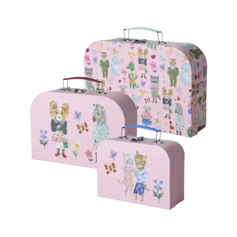 Rice Cardboard Suitcase - Nathalie Lété Pink (set of 3) Rice Cardboard Suitcase - Nathalie Lété Pink (set of 3)