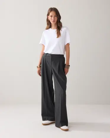 Summum Woman Trousers wide Pinstripe - Anthracite