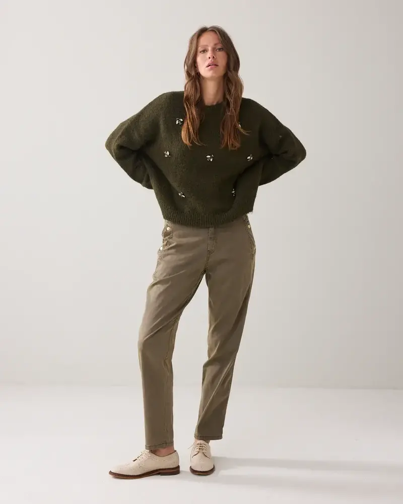 Summum Woman Embellished sweater cozy melange knit - Darkcamo