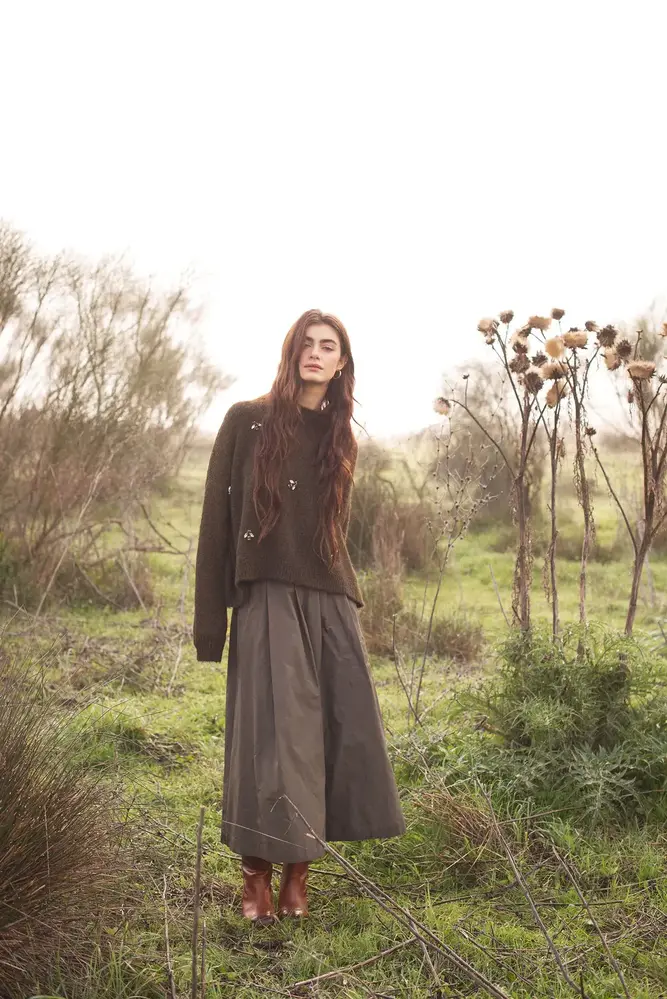 Summum Woman Embellished sweater cozy melange knit - Darkcamo