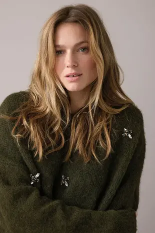 Summum Woman Embellished sweater cozy melange knit - Darkcamo