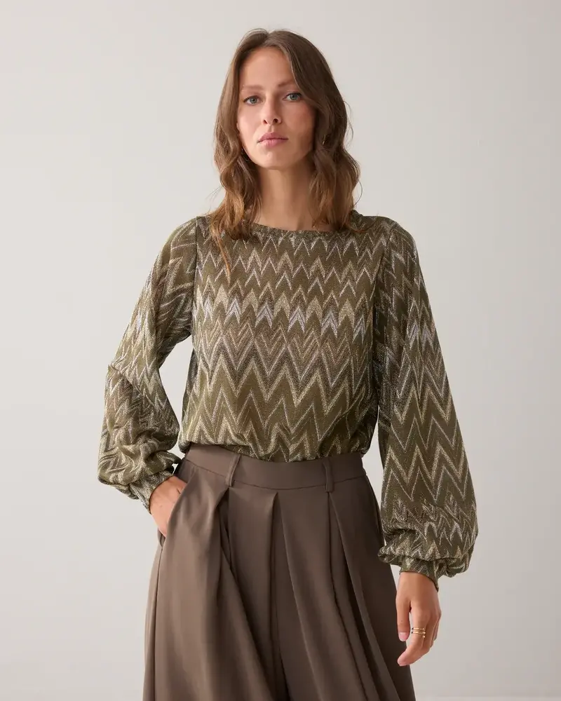 Summum Woman Top long sleeve Zig zag lurex - Darkcamo