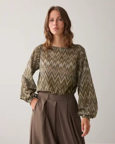 Summum Woman Top long sleeve Zig zag lurex - Darkcamo