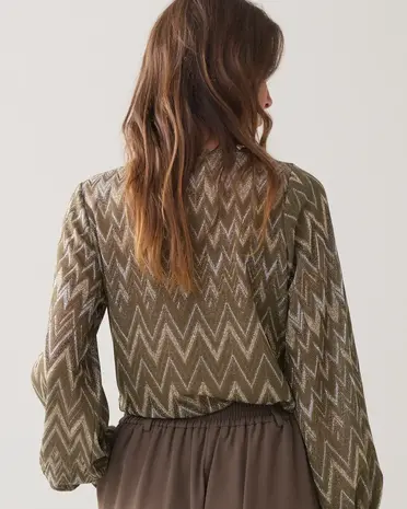 Summum Woman Top long sleeve Zig zag lurex - Darkcamo