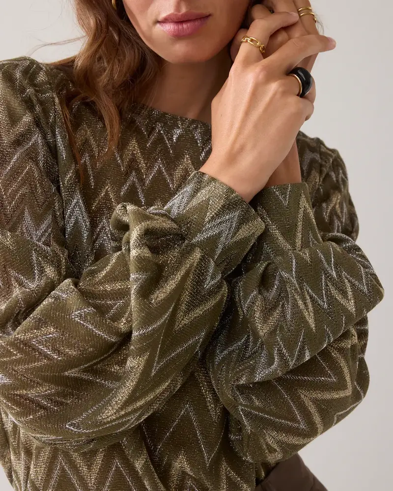 Summum Woman Top long sleeve Zig zag lurex - Darkcamo