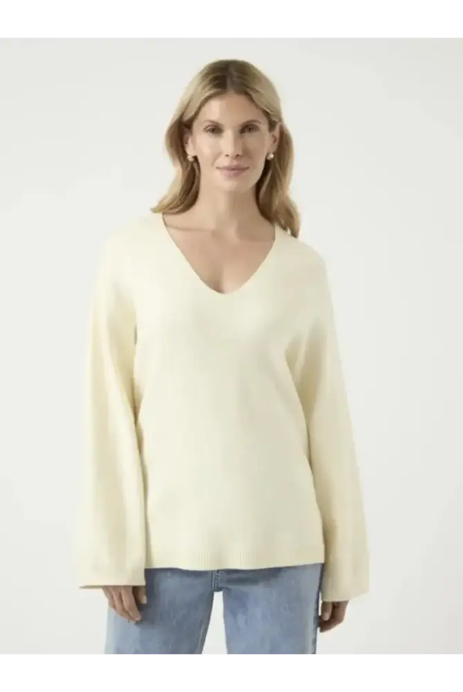 Y.A.S Elma V-Neck Knit Pullover - Birch