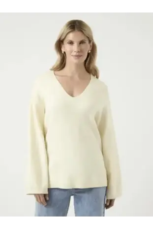 Y.A.S Elma V-Neck Knit Pullover - Birch