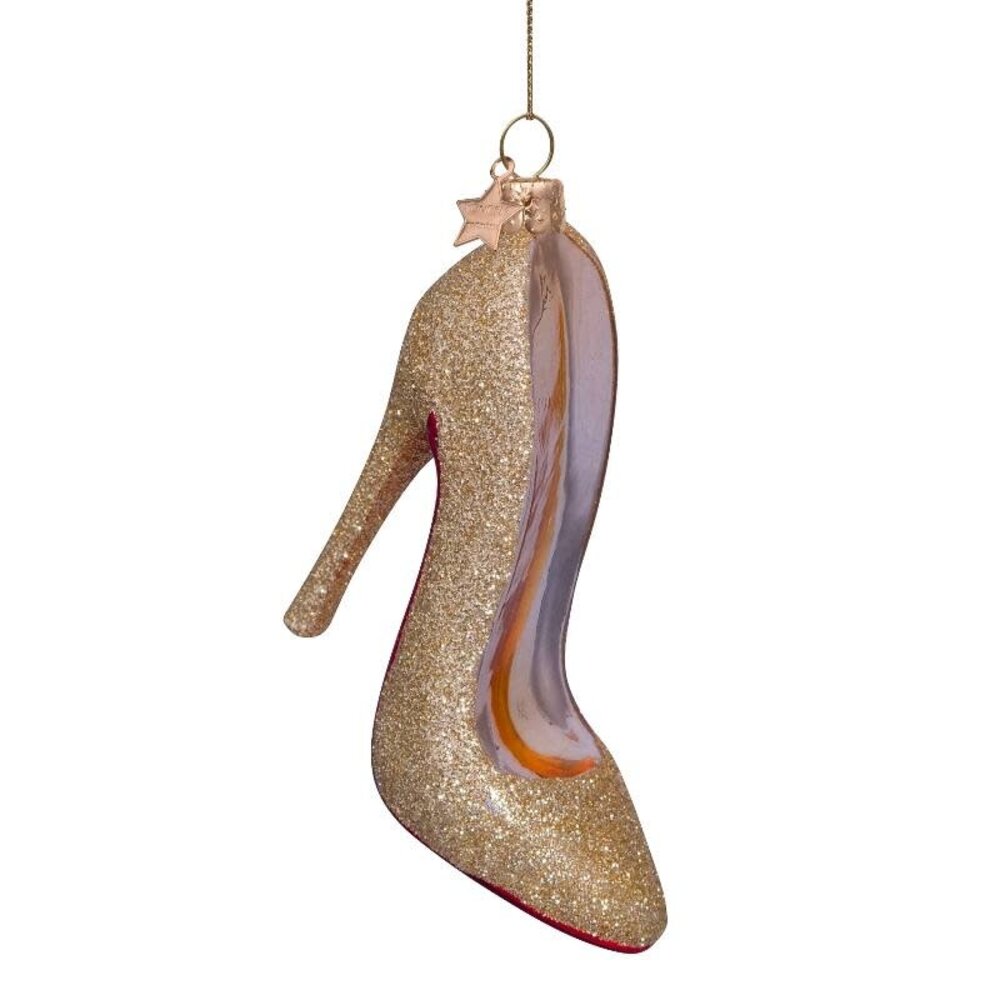 Vondels Ornament gold glitter high heel shoe