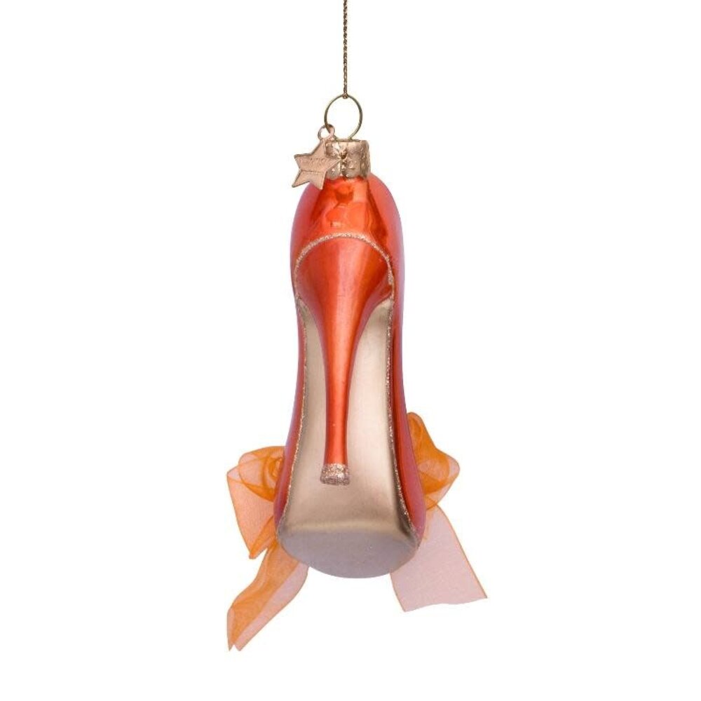 Vondels Ornament glass copper orange high heel shoe w/bow