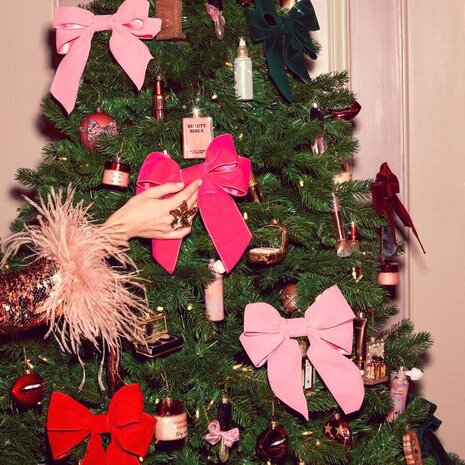 Vondels Velvet bow with clip set of 2 pink 20cm