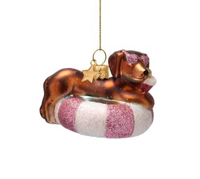 Vondels Ornament mutlicolor dog on pool float