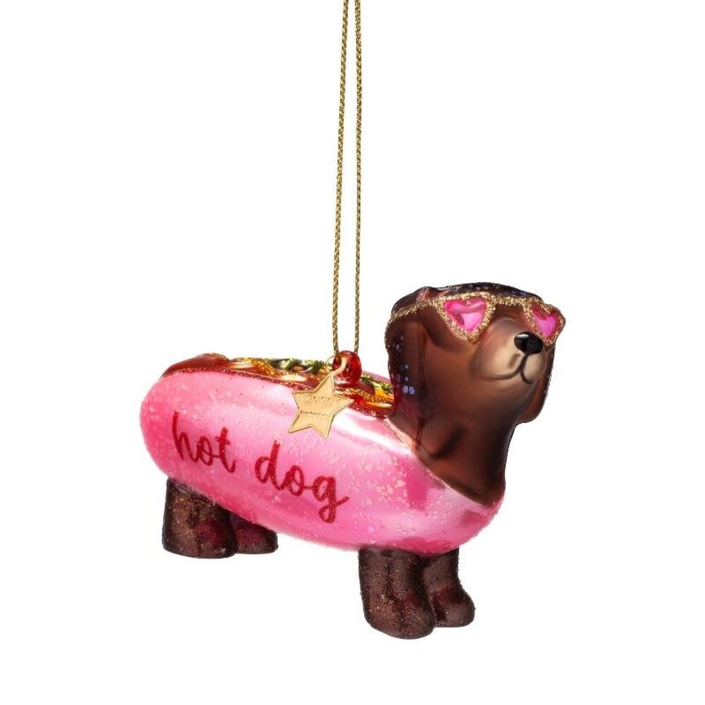 Vondels Ornament bubblegum pink hotdog dachshund