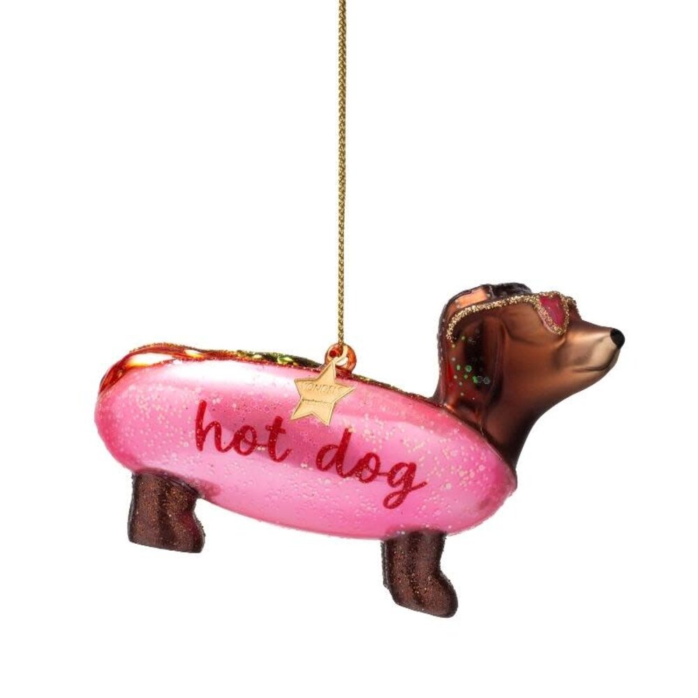 Vondels Ornament bubblegum pink hotdog dachshund