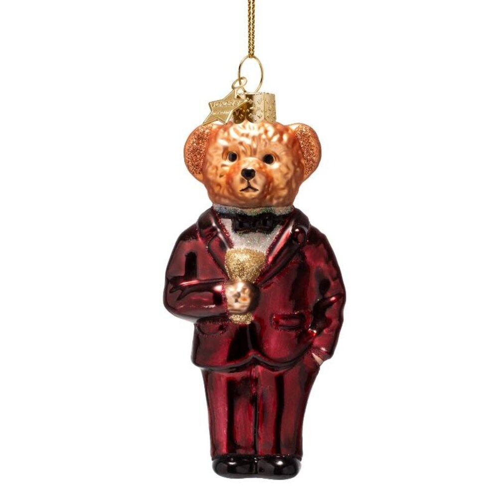 Vondels Ornament burgundy bear in clothes