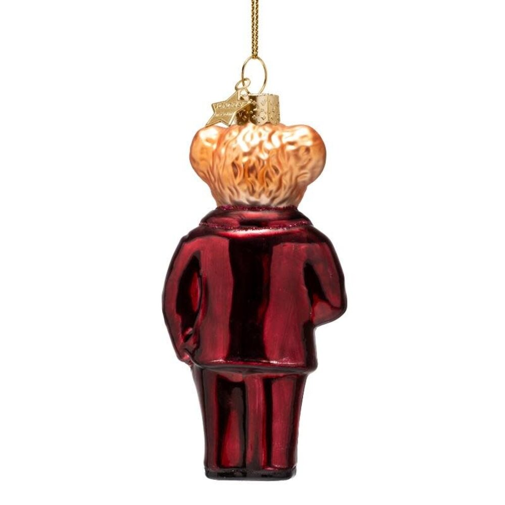Vondels Ornament burgundy bear in clothes