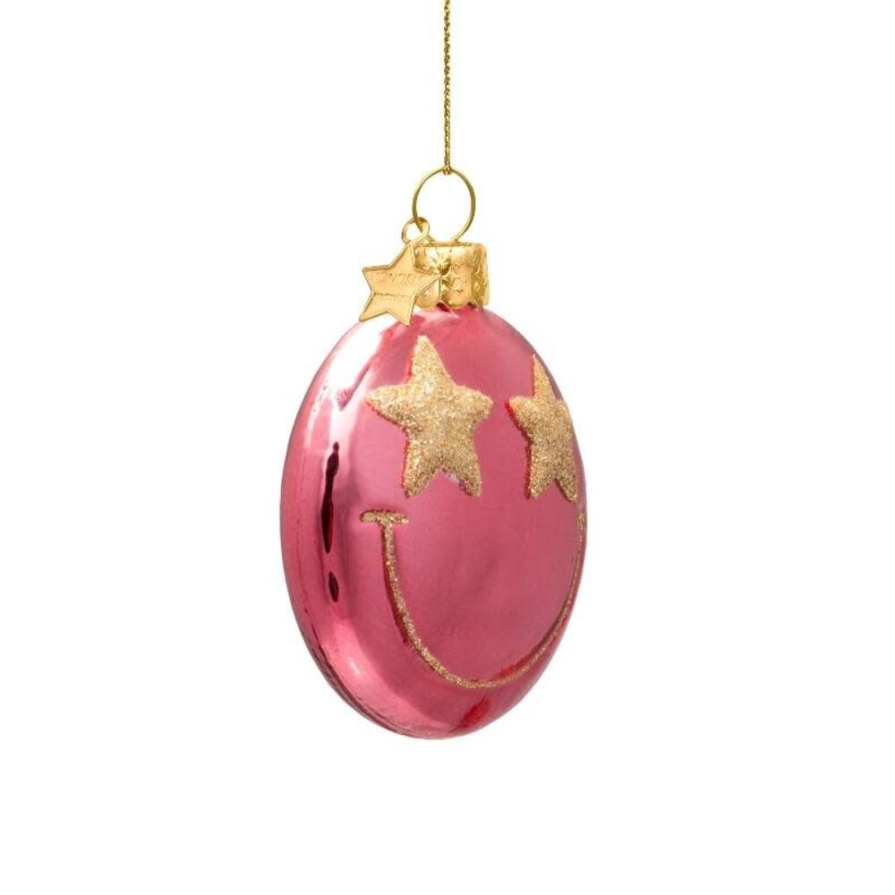 Vondels Ornament rose pink smiley w/ star eyes