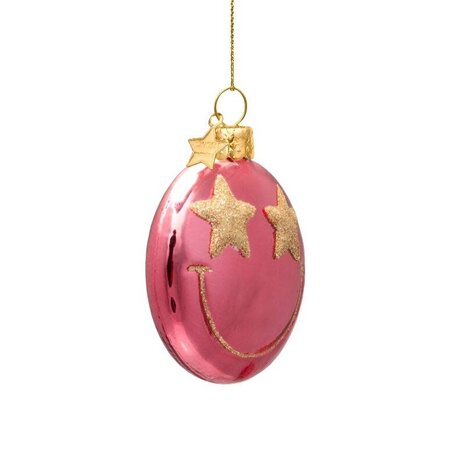 Vondels Ornament rose pink smiley w/ star eyes