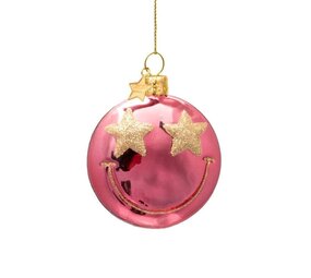 Vondels Ornament rose pink smiley w/ star eyes