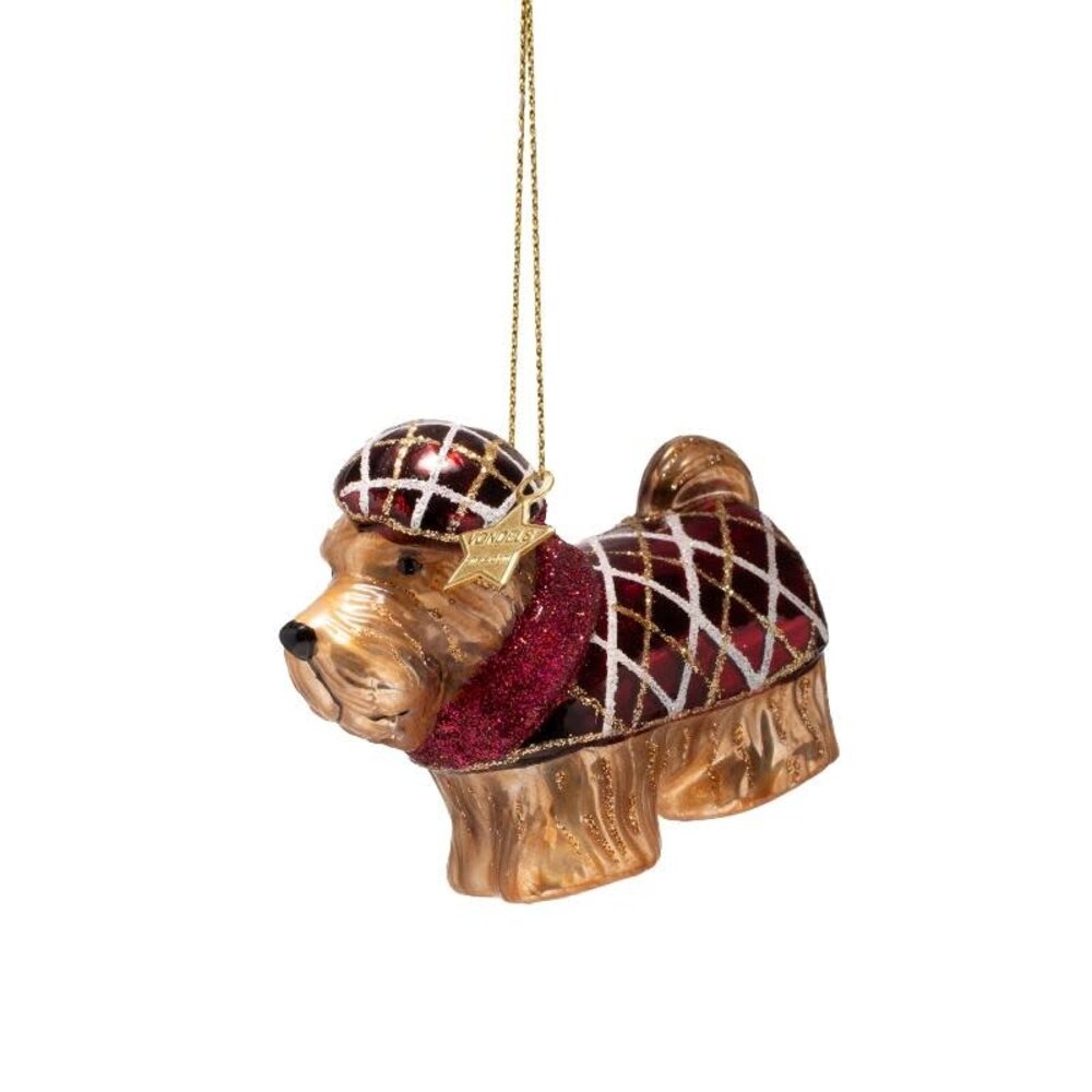 Vondels Ornament burgundy scottish terrier w/red t-shirt