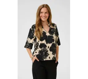 Culture Rachel Elitha SS Blouse  - Black Offwhite Flower Culture Rachel Elitha SS Blouse  - Black Offwhite Flower
