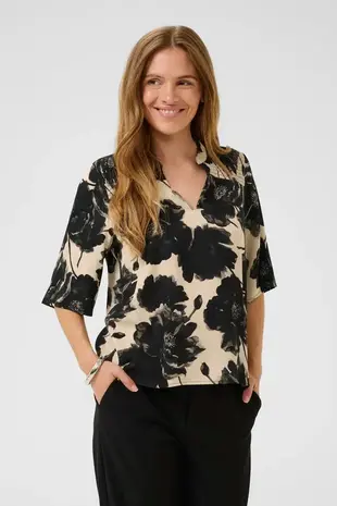 Culture Rachel Elitha SS Blouse  - Black Offwhite Flower