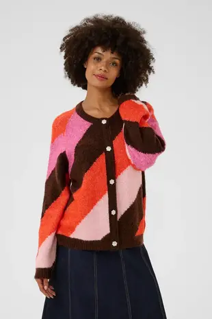 Culture Diga Kimmy Cardigan - Brown/Pink Mix