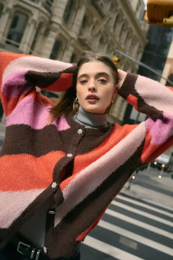 Culture Diga Kimmy Cardigan - Brown/Pink Mix