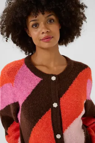 Culture Diga Kimmy Cardigan - Brown/Pink Mix
