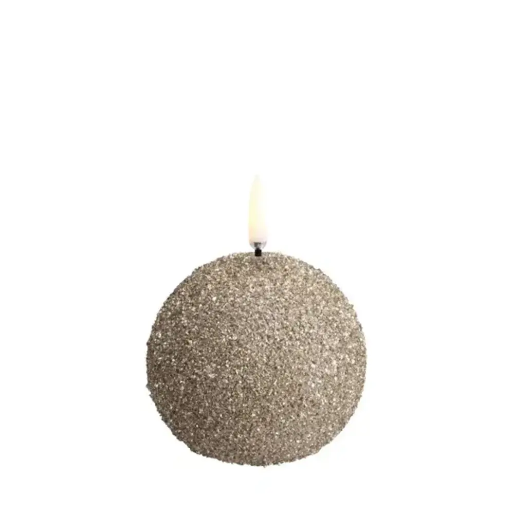 Uyuni LED round candle, Champagne, Glitter, 7x7 cm