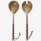 Madam Stoltz Wooden salad set w/ leather