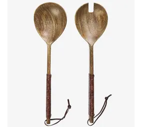 Madam Stoltz Wooden salad set w/ leather