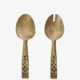 Madam Stoltz Wooden salad set w/ hand carving