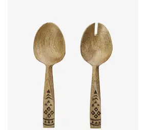 Madam Stoltz Wooden salad set w/ hand carving