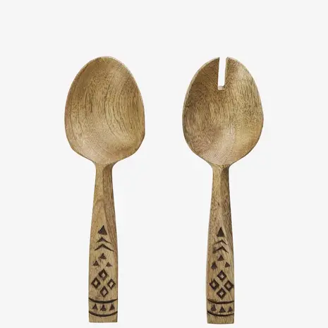 Madam Stoltz Wooden salad set w/ hand carving