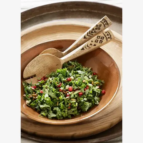 Madam Stoltz Wooden salad set w/ hand carving