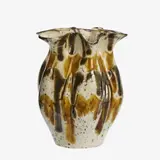Madam Stoltz Stoneware vase - Off white, mustard, brown