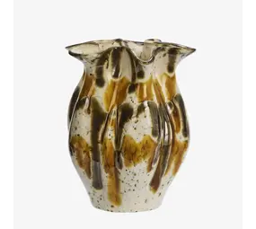 Madam Stoltz Stoneware vase - Off white, mustard, brown