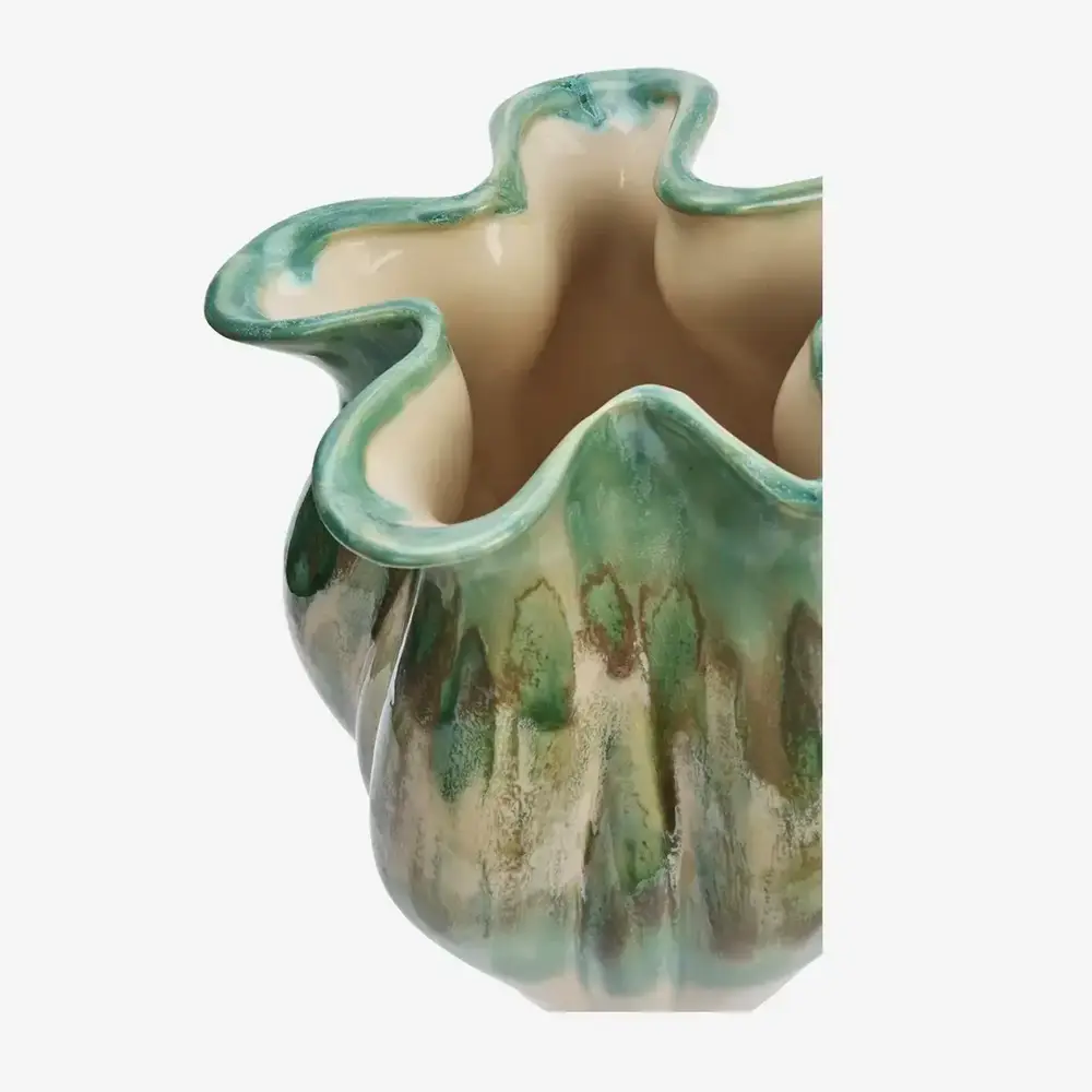 Madam Stoltz Stoneware vase - Light green, beige, off white Madam Stoltz Stoneware vase - Light green, beige, off white