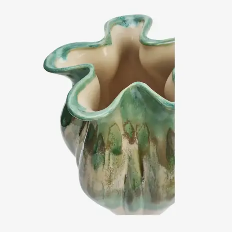 Madam Stoltz Stoneware vase - Light green, beige, off white Madam Stoltz Stoneware vase - Light green, beige, off white