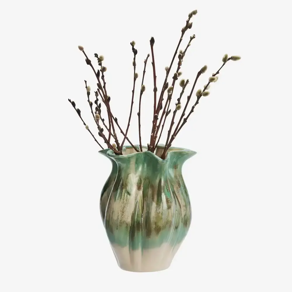 Madam Stoltz Stoneware vase - Light green, beige, off white Madam Stoltz Stoneware vase - Light green, beige, off white