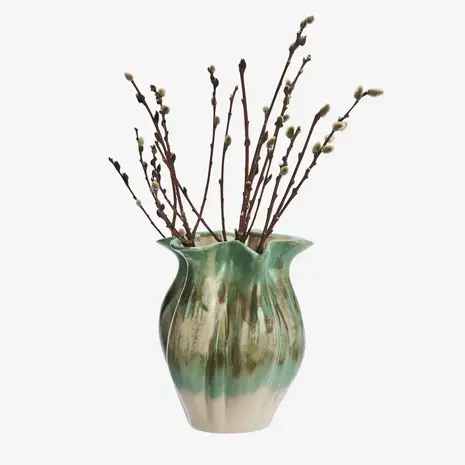 Madam Stoltz Stoneware vase - Light green, beige, off white Madam Stoltz Stoneware vase - Light green, beige, off white