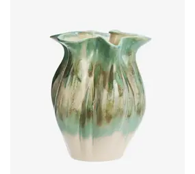 Madam Stoltz Stoneware vase - Light green, beige, off white