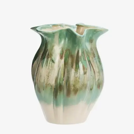 Madam Stoltz Stoneware vase - Light green, beige, off white Madam Stoltz Stoneware vase - Light green, beige, off white