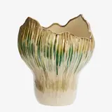 Madam Stoltz Stoneware vase - Beige, green, mustard -25x29 cm