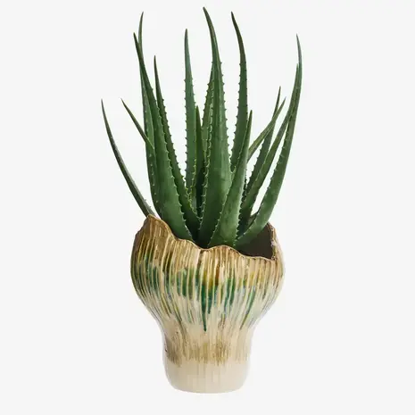 Madam Stoltz Stoneware vase - Beige, green, mustard -25x29 cm